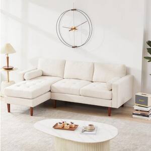 80 in. W Modern Rounded Arm 1-Piece Linen L-Shaped Reversible Sleeper Sectional Sofa in Beige with 2-Pillows