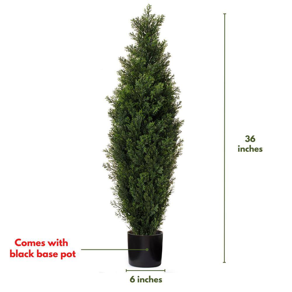 36" Cedar Boxwood Artificial Plant in Black Pot (2 Pack)