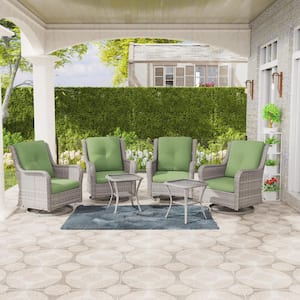 Gray 6-Piece Rattan Wicker Patio Conversation Set with Green Cushions Garden Lawn