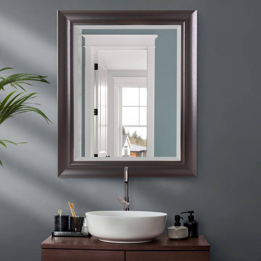 Espresso Brown Beveled Rectangular Vanity Mirror