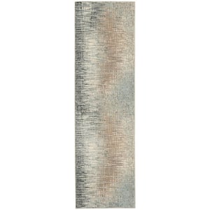 Marmara Teal/Grey 2 ft. x 8 ft. Abstract Contemporary Kitchen Runner Area Rug