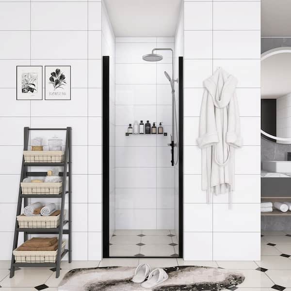 28 in. W x 72. in. H Pivot Semi-Frameless Shower Door in Matte Black with Clear Tempered Glass