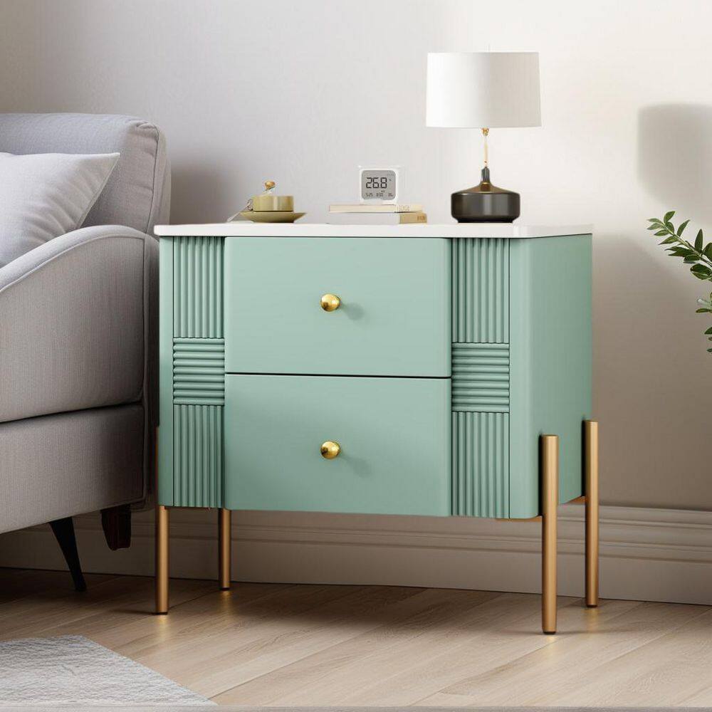 Green Wood Outdoor Side Table Modern Nightstand with 2 Storage Drawer, Bedside Table End Table for Living Room Bedroom price history on PriceWatchPro