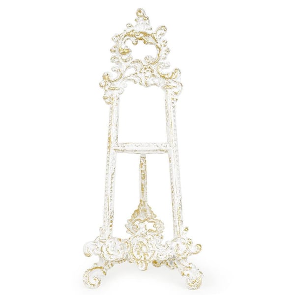 Antique White Cast Iron Cookbook Stand Ornate Fleur De Lis Easel for Recipe Book Picture Frame Plate Decor