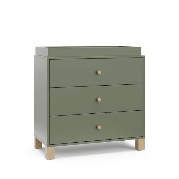 California Olive with Driftwood 3 Drawer 35.5" Wide Dresser with Changing Topper