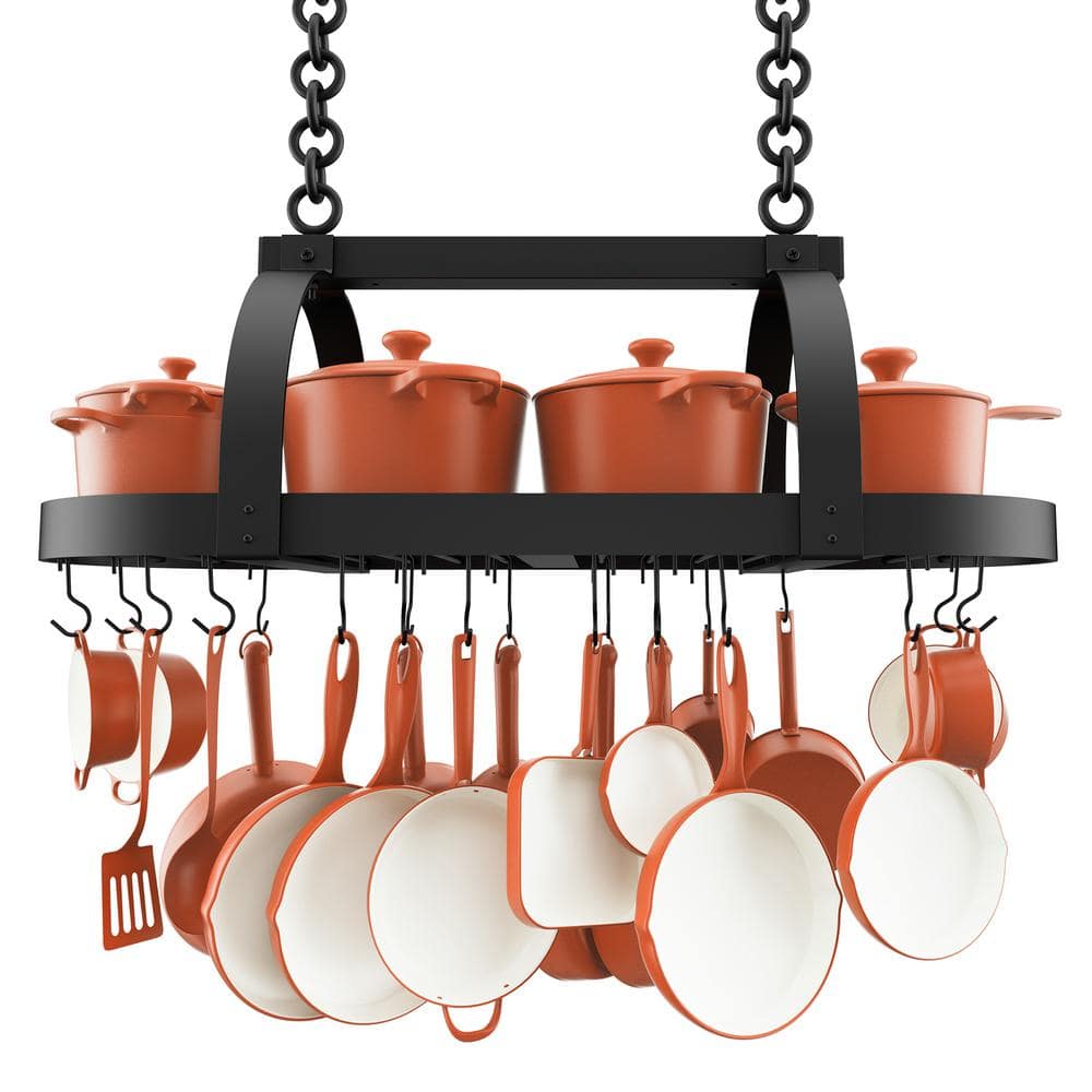 KES 48 in. Matte Black Ceiling Oval Large Pot Rack for Kitchen with 20 ...