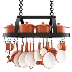 48 in. Matte Black Ceiling Oval Large Pot Rack for Kitchen with 20 S Hooks