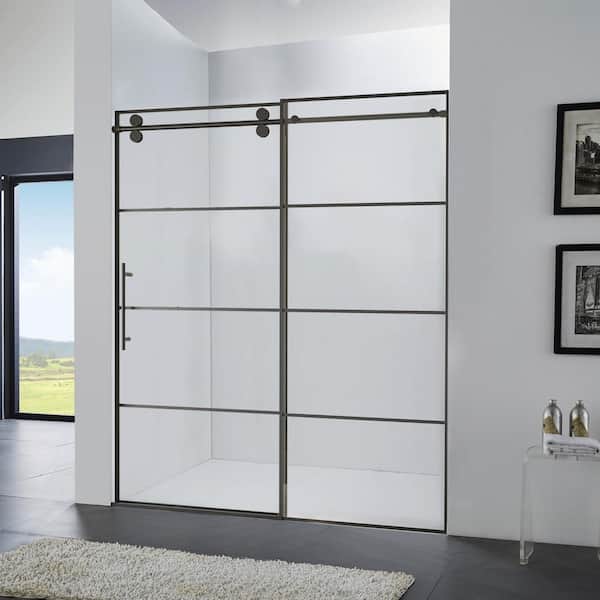 60 in. W x 72 in. H Sliding Framed Shower Door in Matte Black with Temper Glass