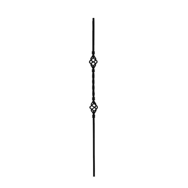 44 in. x 1/2 in. Black Wrought Metal Double Basket Stair Baluster
