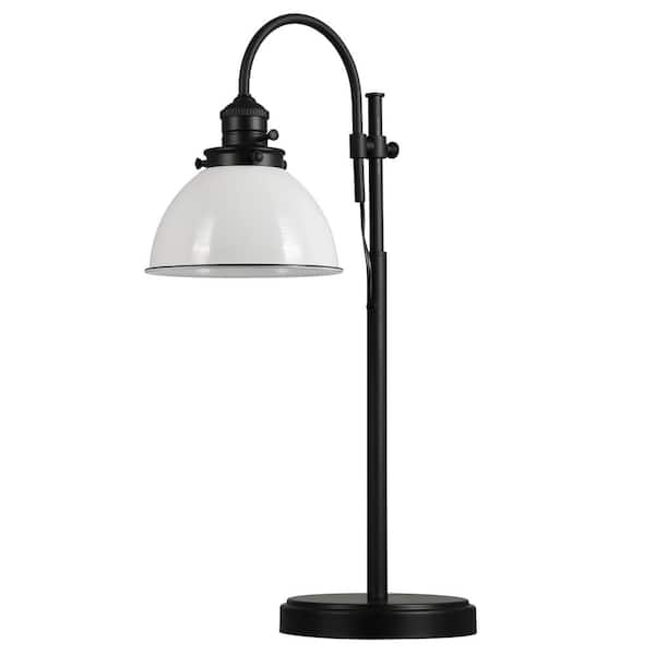 Design House Savannah Farmhouse 27. 63 in. Matte Black Adjustable Table Desk Lamp with White Metal Shade and Black Trim
