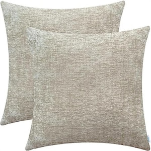 Taupe Outdoor Throw Pillow Cozy Covers Cases for Couch Sofa Home Decoration Solid Dyed Soft Chenille Pack of (2-Light)
