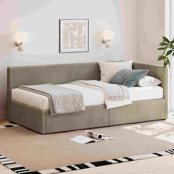Green Twin Size Daybed with 2-Storage Drawers and Vertical Striped Design