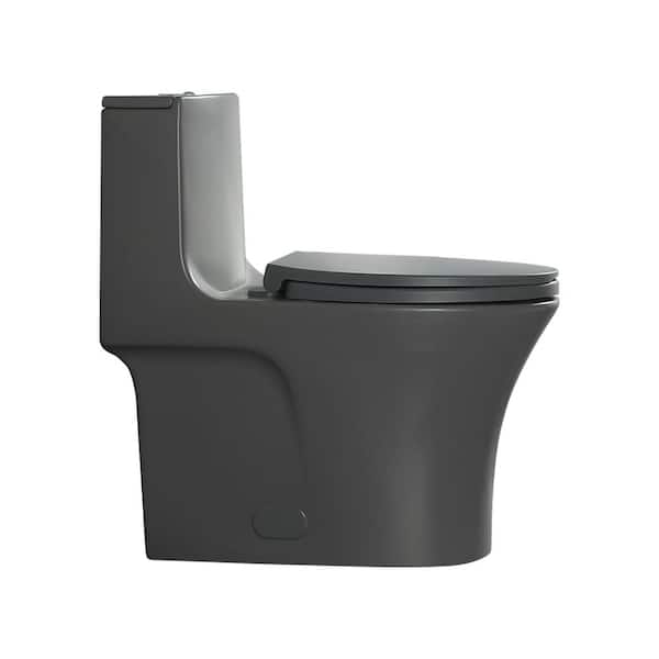 cadeninc 1 Piece 1.1/1.6 GPF Dual Flush Elongated Toilet in Light Grey, Soft Closed Seat Included