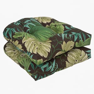 Floral 19 in. x 19 in. Outdoor Dining Chair Cushion in Green/Brown (Set of 2)