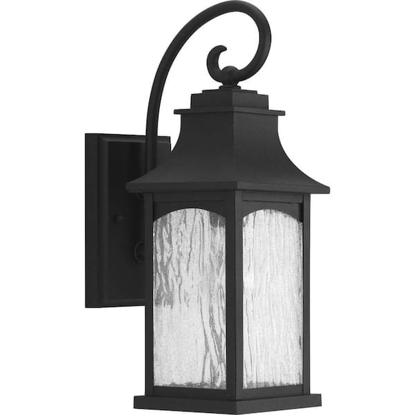 Progress Lighting Maison Collection 1-Light Textured Black Water Seeded Glass Farmhouse Outdoor Small Wall Lantern Light