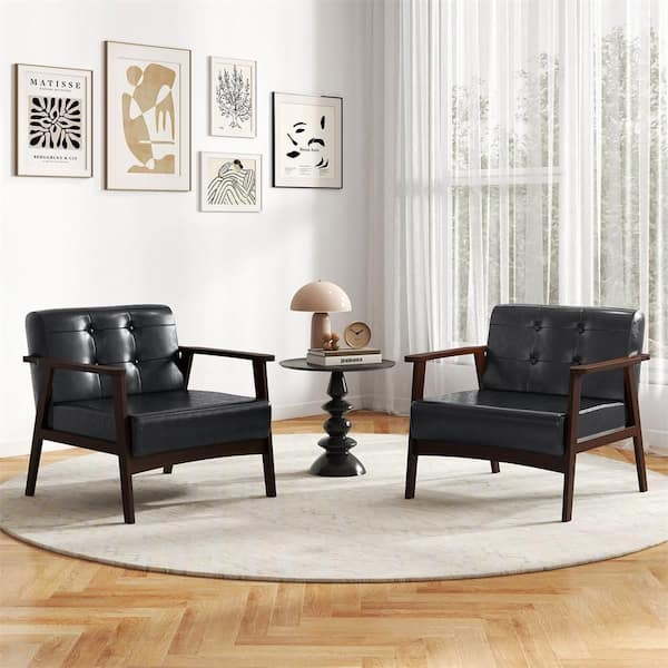 Costway Mid Century Black Accent Chair Tufted Reading Armchair