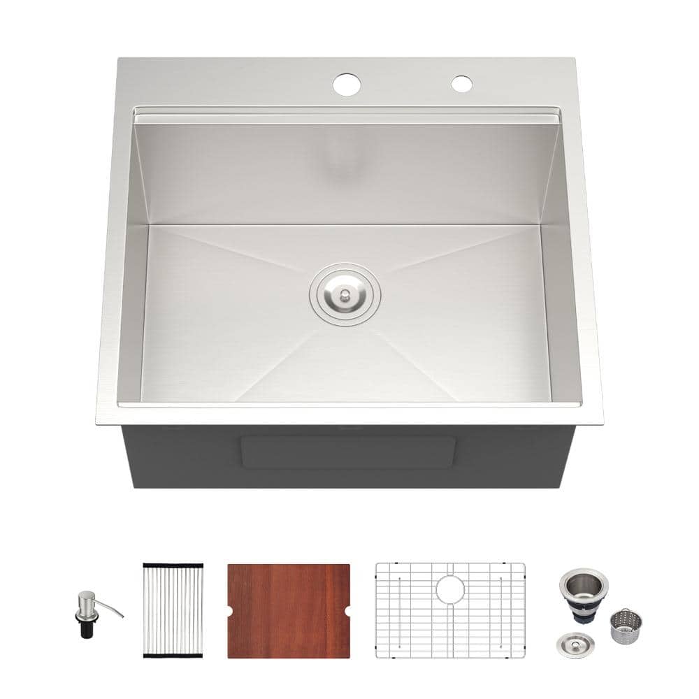 25 in. Drop-In Singe Bowl Brushed Nickel Stainless Steel Kitchen Sink price history on PriceWatchPro