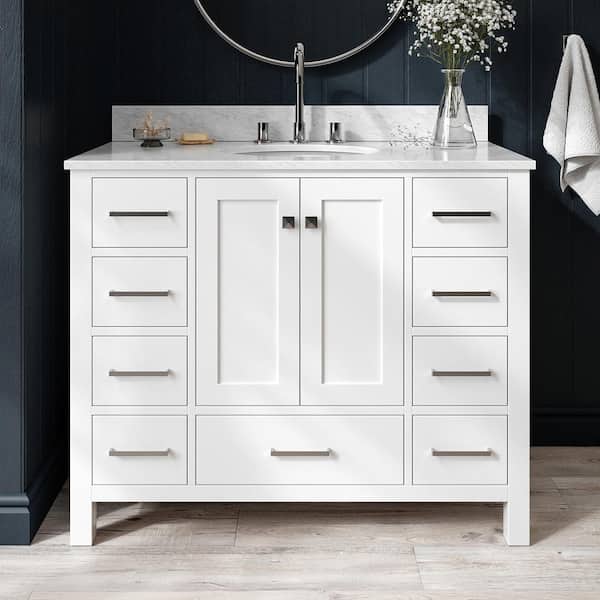 ARIEL Cambridge 43 in. W x 22 in. D x 35.25 in. H Vanity in White with Marble Vanity Top in White with Basin