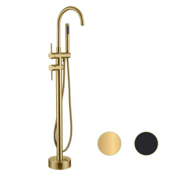 Lukvuzo 2-Handle Freestanding Tub Faucet with Hand Shower in Gold