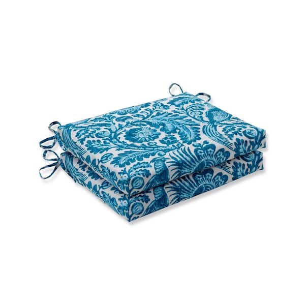 Pillow Perfect Paisley 18.5 in. x 16 in. 2-Piece Outdoor Dining Chair Cushion in Blue/White Tucker Resist