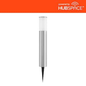 Hartford 20 in. 60-Watt Equivalent LED Low Voltage Smart Outdoor Bollard Light with Aluminum Finish Powered by Hubspace