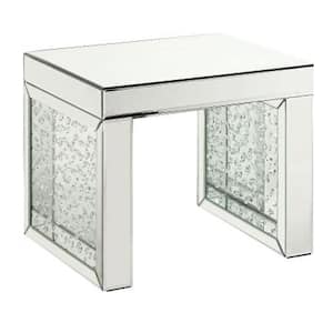 Nysa 14 in. Mirrored and Faux Crystals Inlay Rectangle Glass End Table