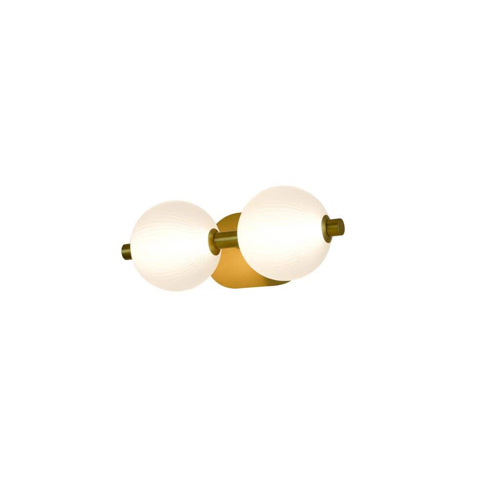 Gold Opal Ribbed Glass 2-Light Dimmable Vanity Fixture