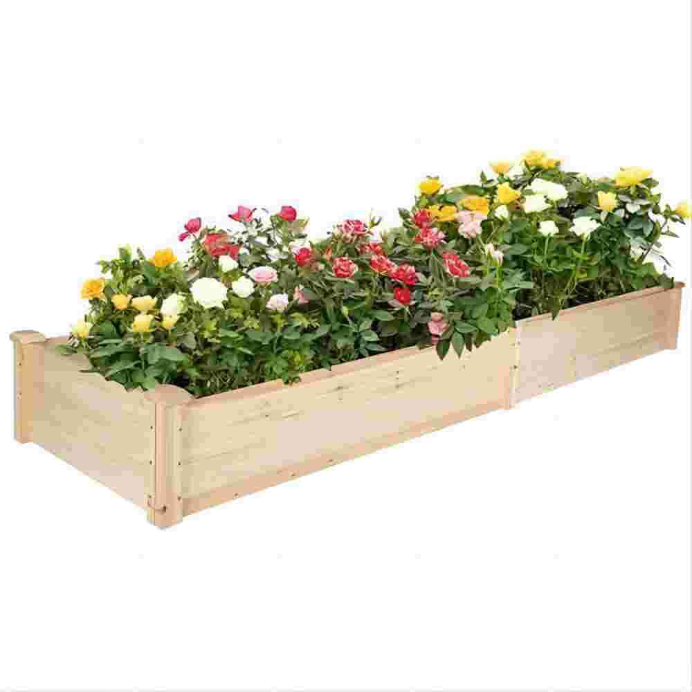Raised Garden Bed 2 Separate Planting Space Wooden Planter Box in Natural W