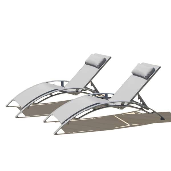 ITOPFOX Gray Outdoor Chaise Lounge Set Patio Recliner Chairs with Adjustable Backrest and Removable Pillow (2-Pack)
