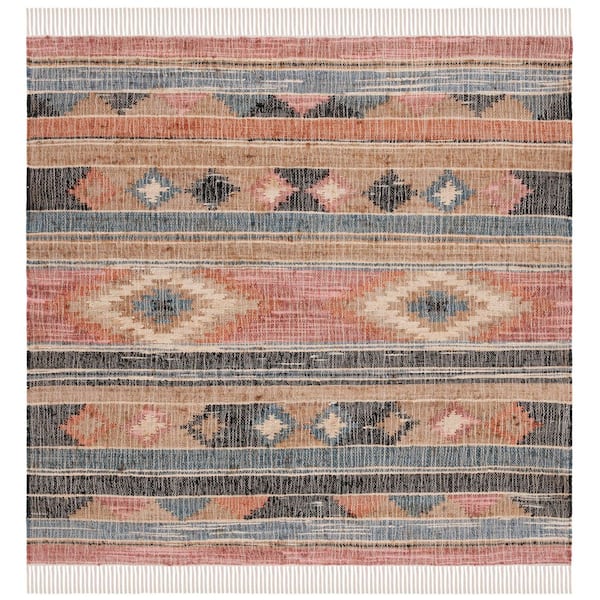 Kilim 6 ft. x 6 ft. Square Blue/Rust Distressed Aztec Area Rug