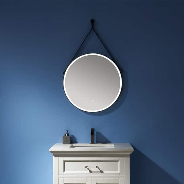 ROSWELL Novia 24 in. W x 24 in. H Frameless Oval LED Light Bathroom Vanity Mirror in Black Finish