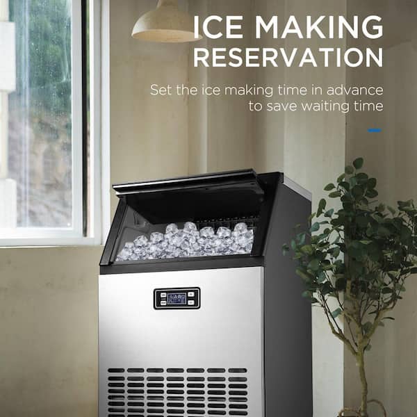 Commercial Ice Maker 160 lb./24 H Freestanding Ice Maker Machine with 35 lb. Storage, Stainless Steel, Silver