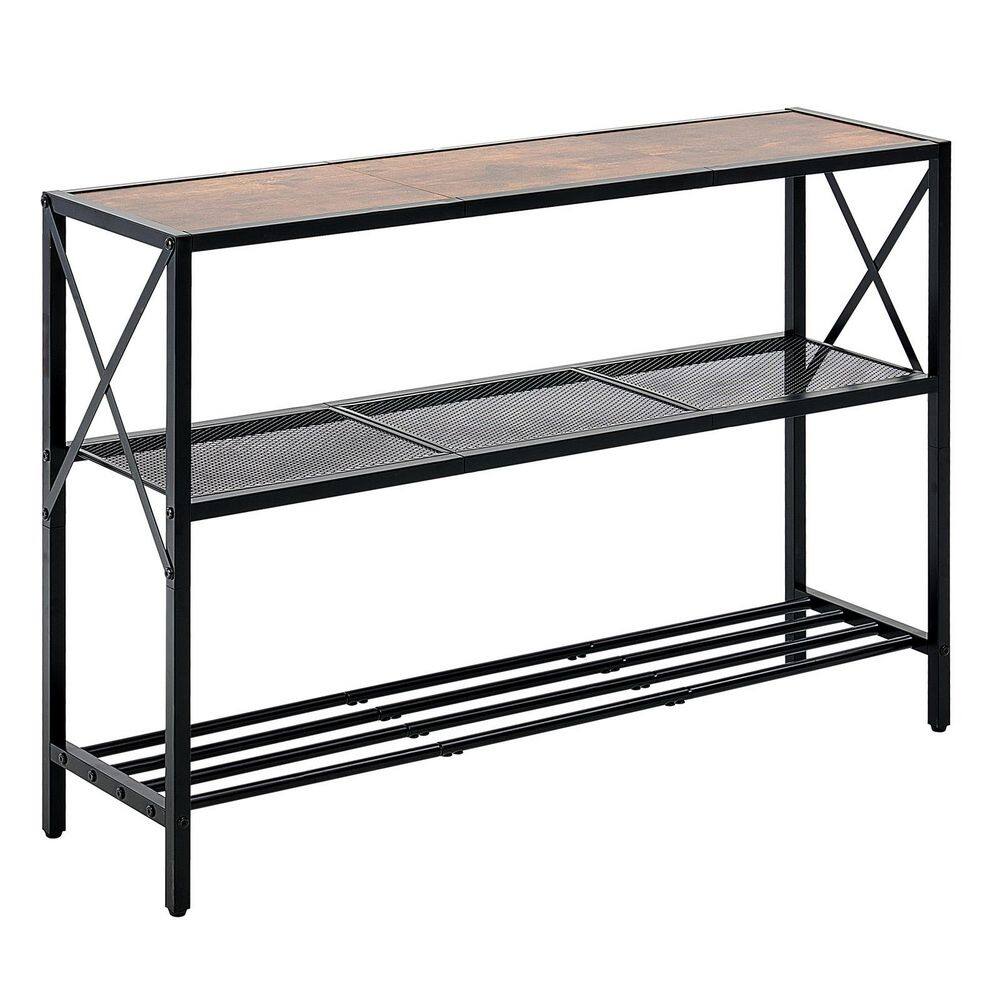 Narrow Console Sofa Table, Narrow Sofa Table with Metal Frame, 41.7 in. Behind Couch Table, 3-Tier Long Entryway Table