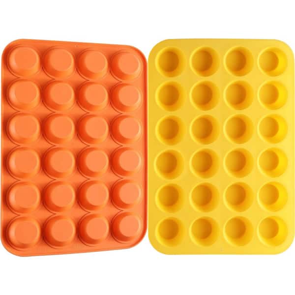 24-Cup Silicone Mini Muffin Pan Nonstick Bakeware for Cupcakes Muffins Quiche Dishwasher Safe 2-Pack Orange Yellow