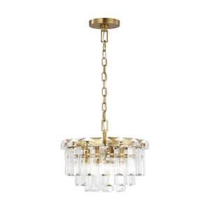 Arden 16.125 in. W x 13 in. H 4-Light Burnished Brass Glam Indoor Dimmable Small Chandelier with Textured Glass Panels