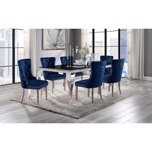 Billinghurst 7-Piece Rectangle Glass Top Black and Blue Dining Table Set