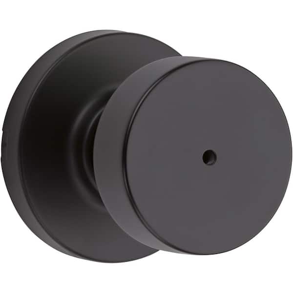 Kwikset Pismo Round Matte Black Bed/Bath Door Knob Featuring Microban Antimicrobial Technology with Lock