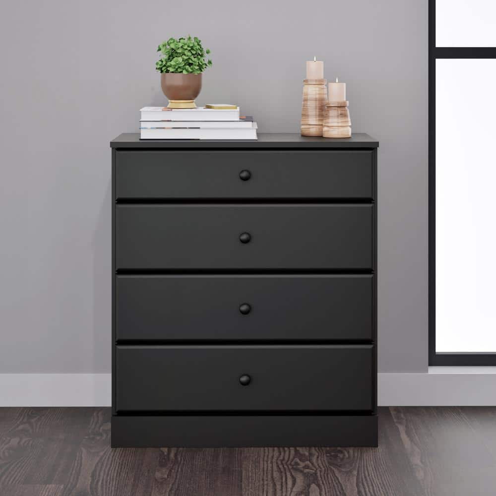 Astrid Sleek Black 4-Drawer Dresser with Solid Wood Knobs