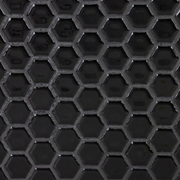 Ivy Hill Tile Bliss Hexagon Black 3 in. x 0.24 in. Polished Porcelain Floor and Wall Mosaic Tile Sample