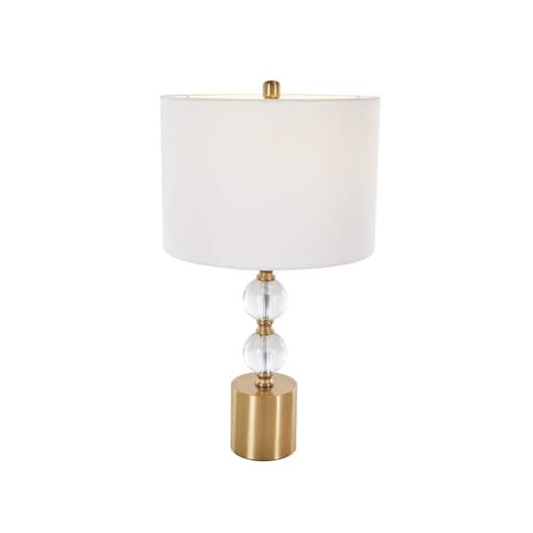 25 in. Clear Crystal Stacked Orbs Task and Reading Table Lamp with White Drum Shade and Gold Base