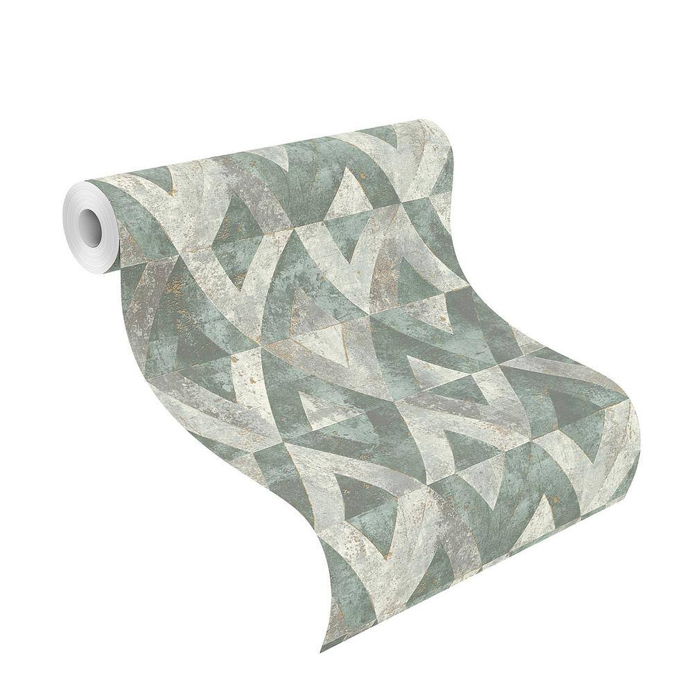 Shikhar Teal and Silver Geometric Vinyl Wallpaper, 20.5" x 33'