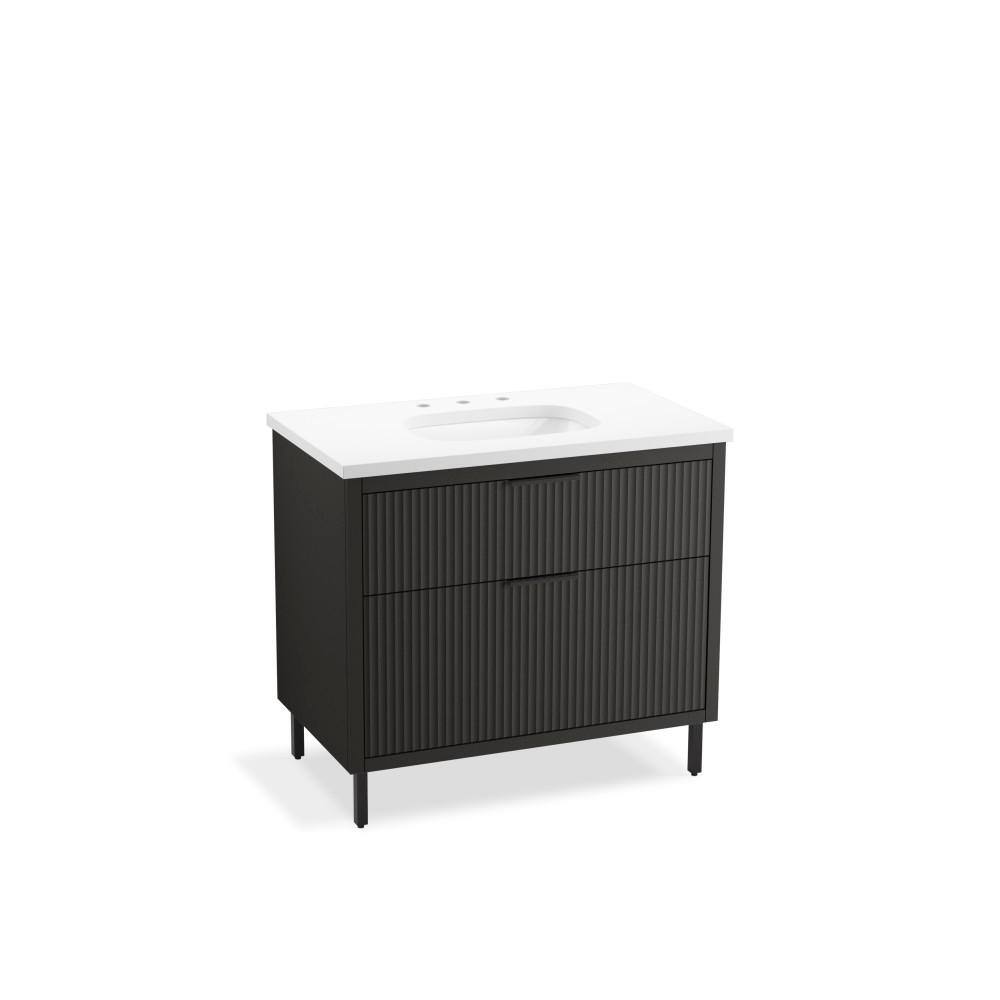 Spacity 36" Dark Steel Wall-Hung Vanity with Quartz Top