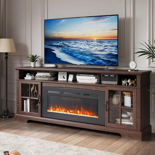 Sizzim 70 in. Freestanding Floor Wooden Surround Electric