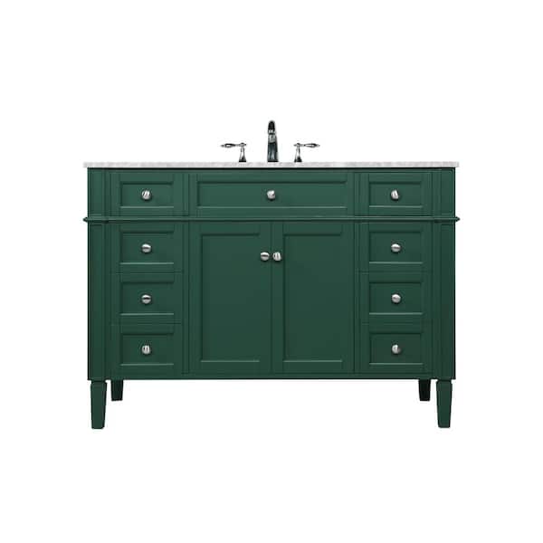 Unbranded Simply Living 48 In. W x 21.5 In. D x 35 In. H Bath Vanity In Green with Carrara White Porcelain Top