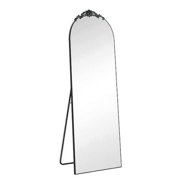 Lumioca Black 23 in. W x 67 in. H Oversized Carved Arch Wood Full Length Wall Mounted Standing Mirror Floor Mirror