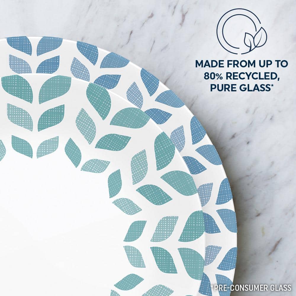 Northern Pines 12-Piece White and Blue Glass Dinnerware Set