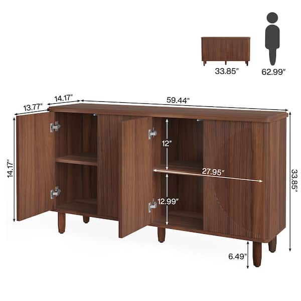 Ahlivia Brown Engineered Wood 59.4 in. Buffet Cabinet Sideboard with Shelves