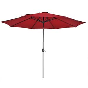 11 ft.Steel Metal Market Crank and Tilt Patio Umbrella in Red