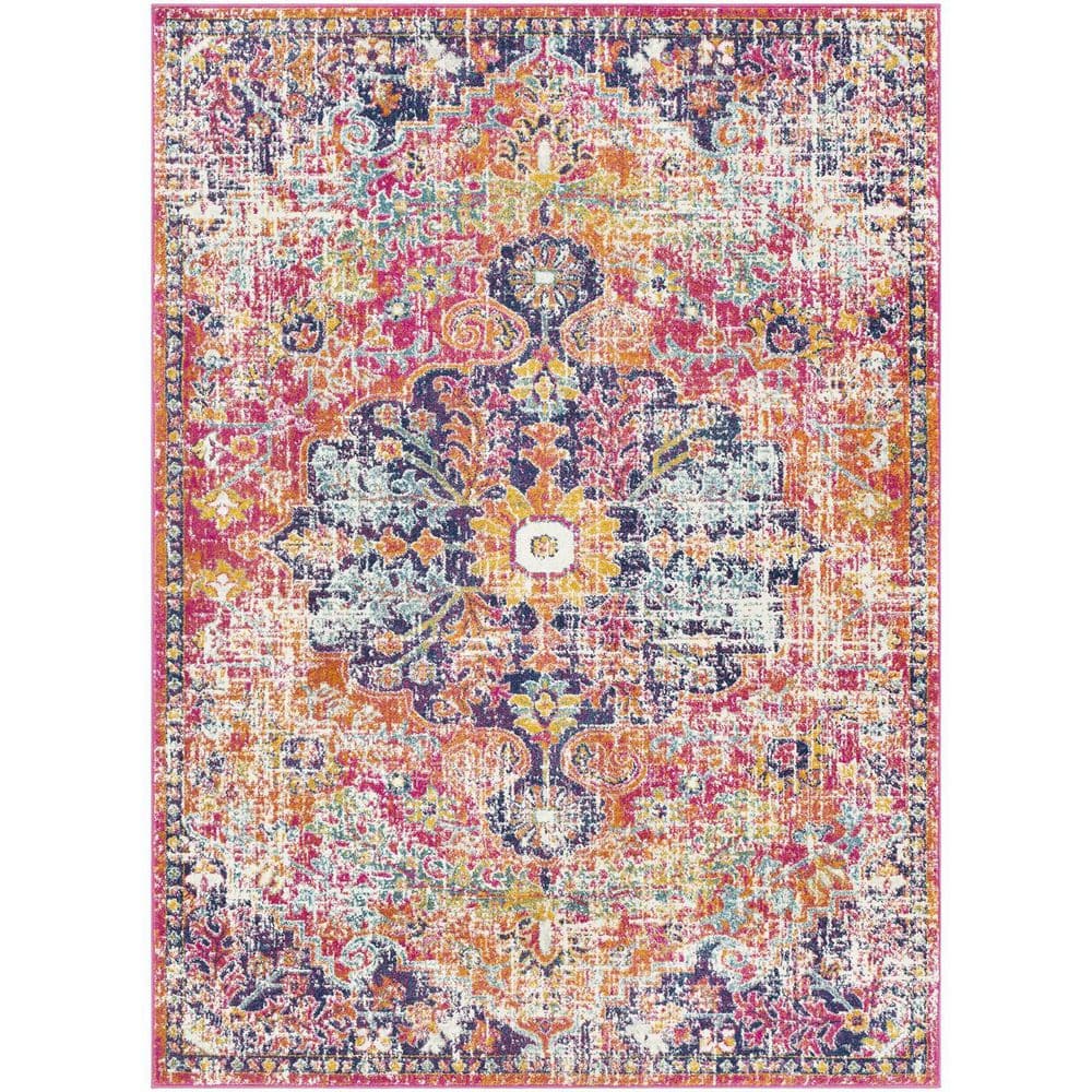Orange Polypropylene 5 ft. x 7 ft. Floral Indoor/Outdoor Area Rug