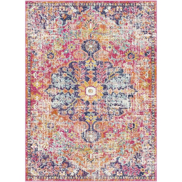 Unbranded Orange Polypropylene 5 ft. x 7 ft. Floral Indoor/Outdoor Area Rug
